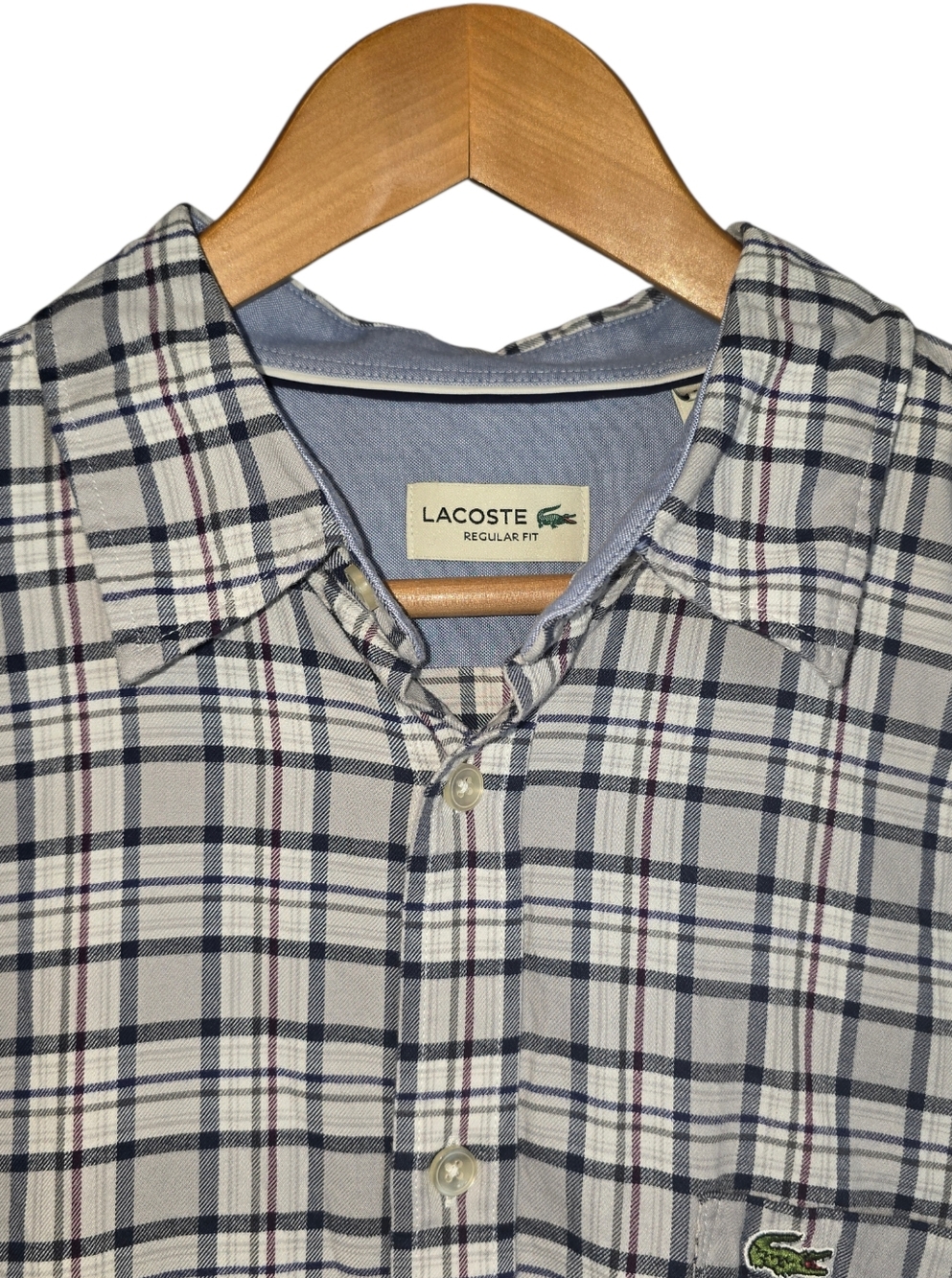 Lacoste 100% Cotton Plaid Button Down Long Sleeve Shirt Men’s Large Regular Fit - Picture 2 of 13